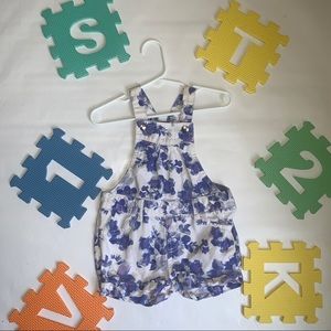 White Denim Floral Overalls